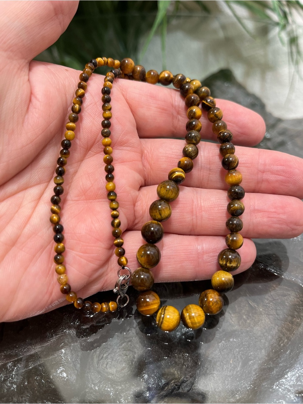 NEW Yellow Tiger's Eye Graduated Bead 20” Necklace With Sterling Clasp